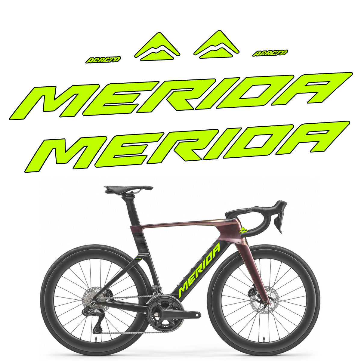 Compatible Stickers for Merida Reacto 8000 2027, Frame vinyl decals - Lime Neon