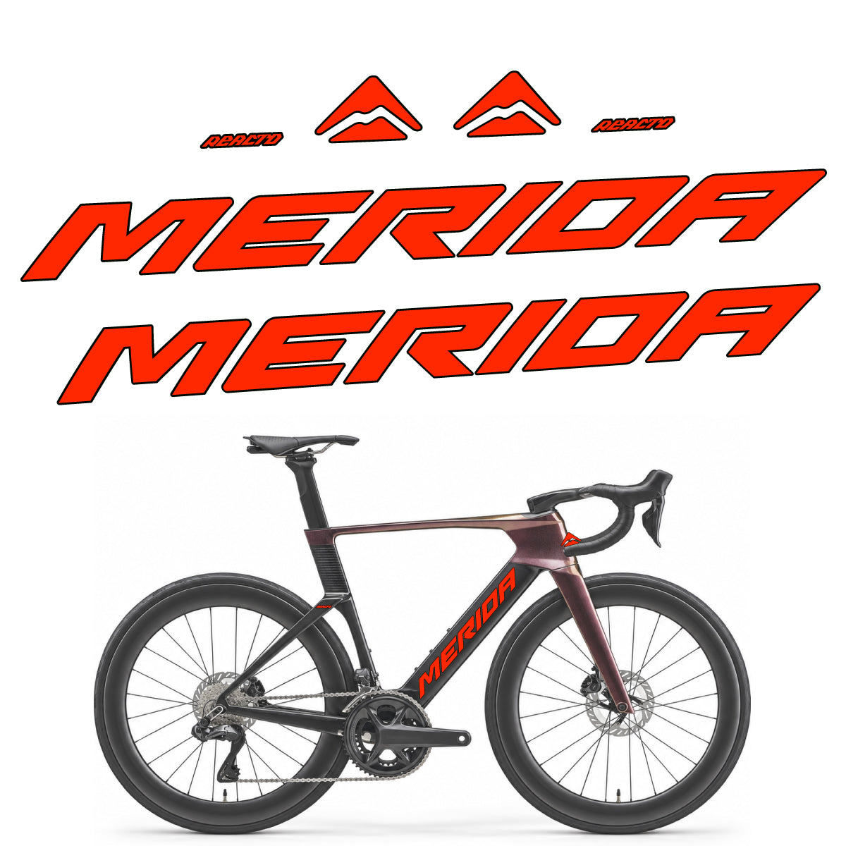 Compatible Stickers for Merida Reacto 8000 2027, Frame vinyl decals - Neon Red