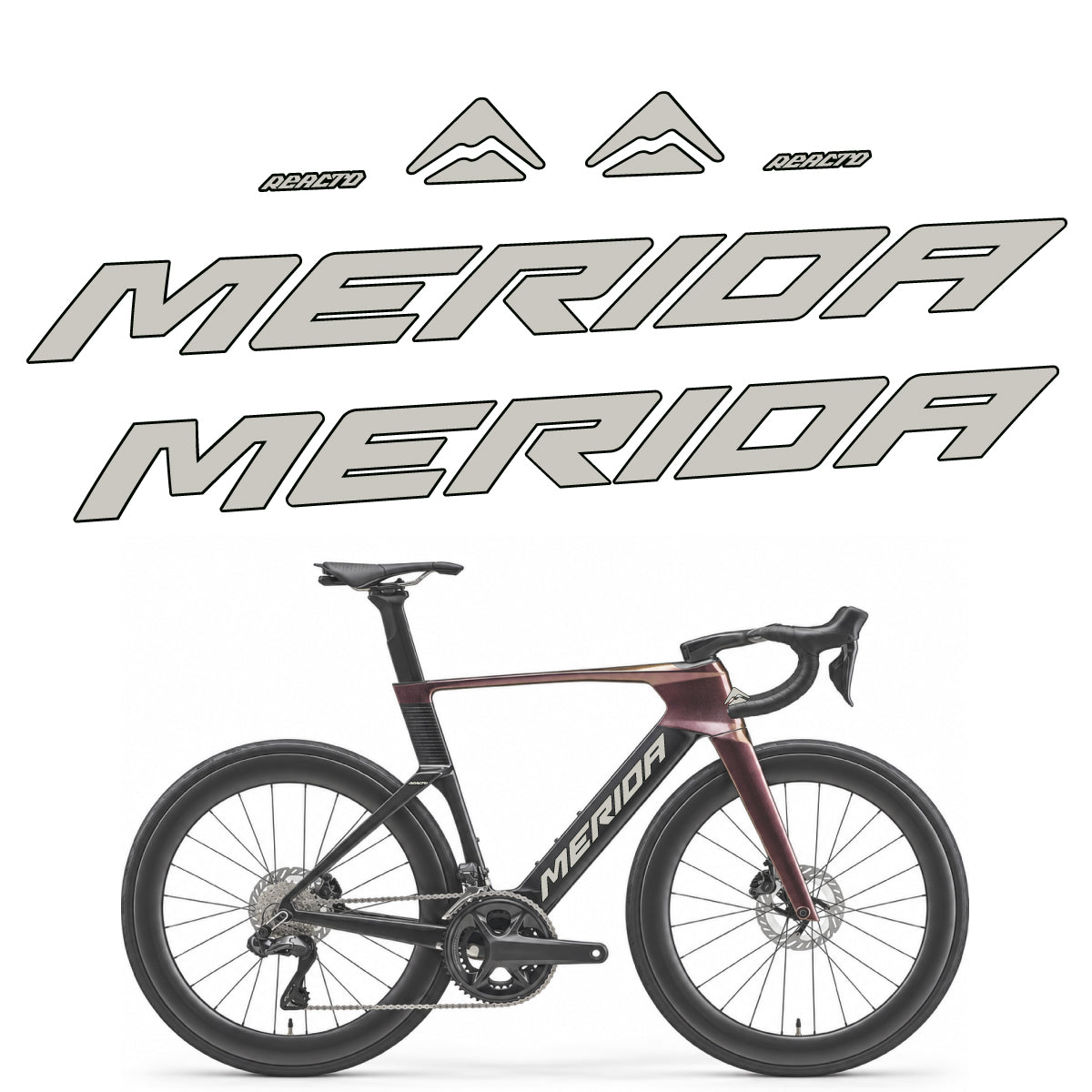 Compatible Stickers for Merida Reacto 8000 2027, Frame vinyl decals - Light Grey