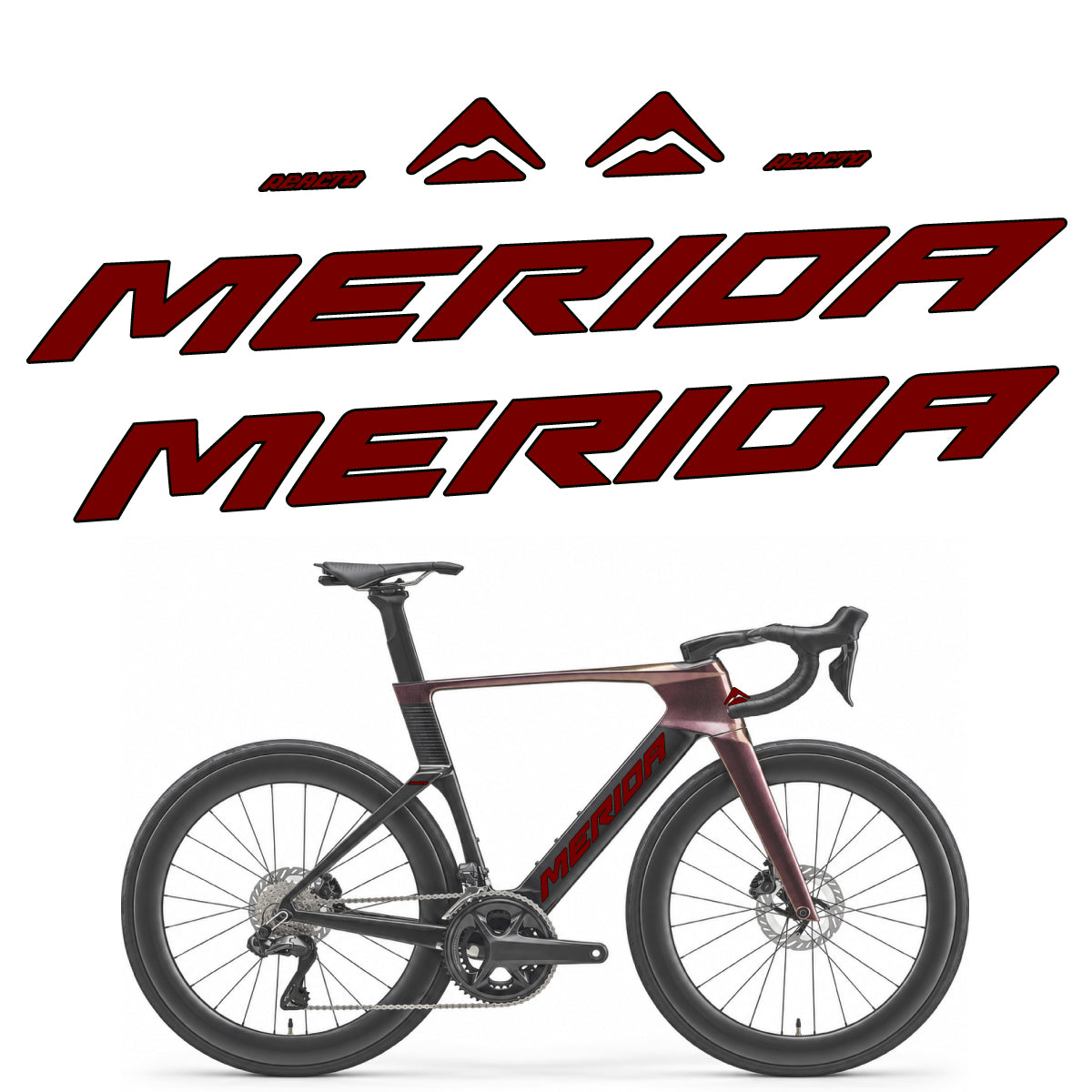 Compatible Stickers for Merida Reacto 8000 2027, Frame vinyl decals - Very Dark Red