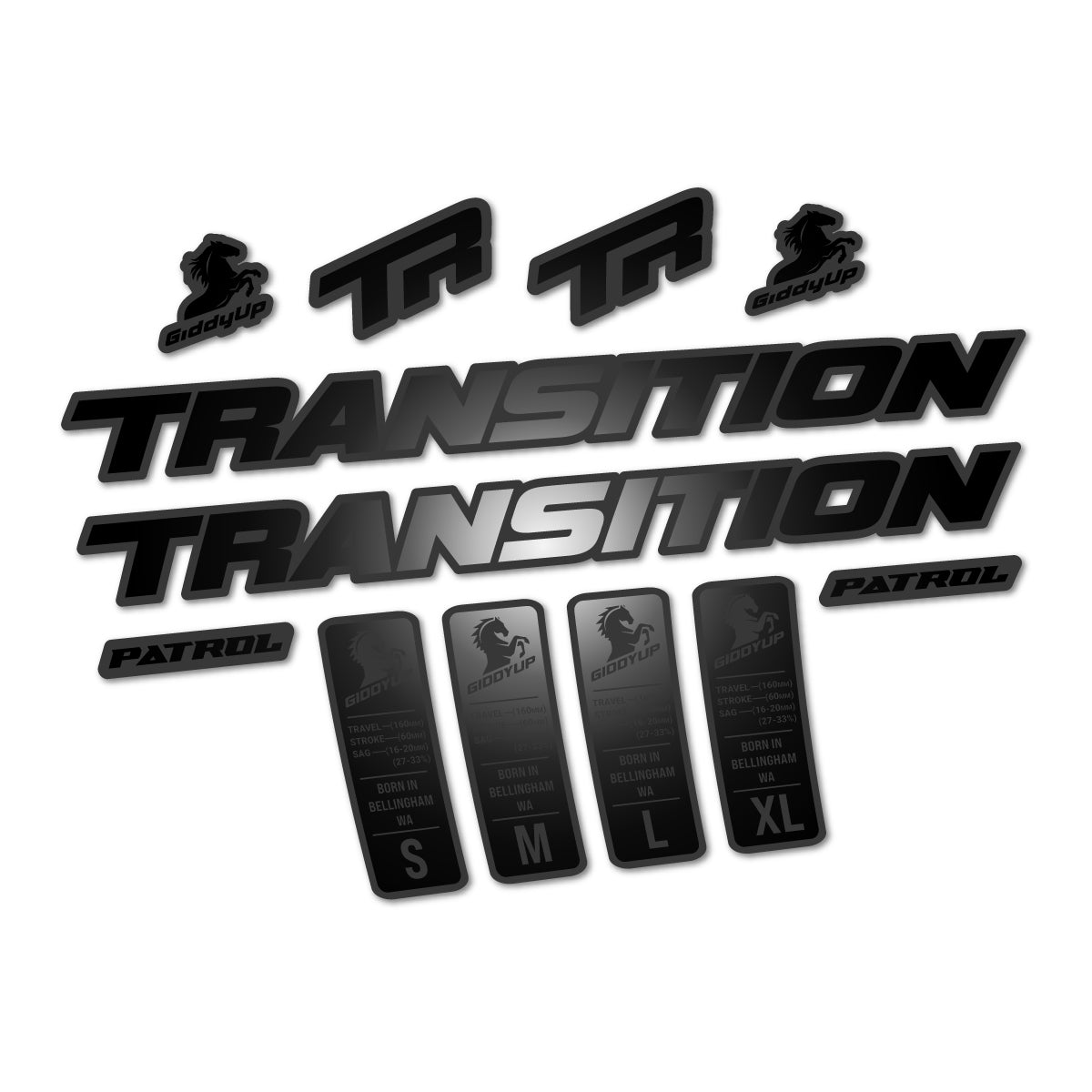 Compatible Stickers for Transition Patrol Alloy 2025-2026, Frame vinyl decals - Black