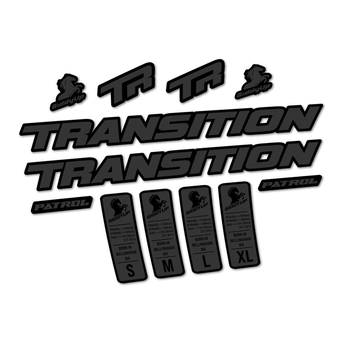 Compatible Stickers for Transition Patrol Alloy 2025-2026, Frame vinyl decals - Very Dark Grey