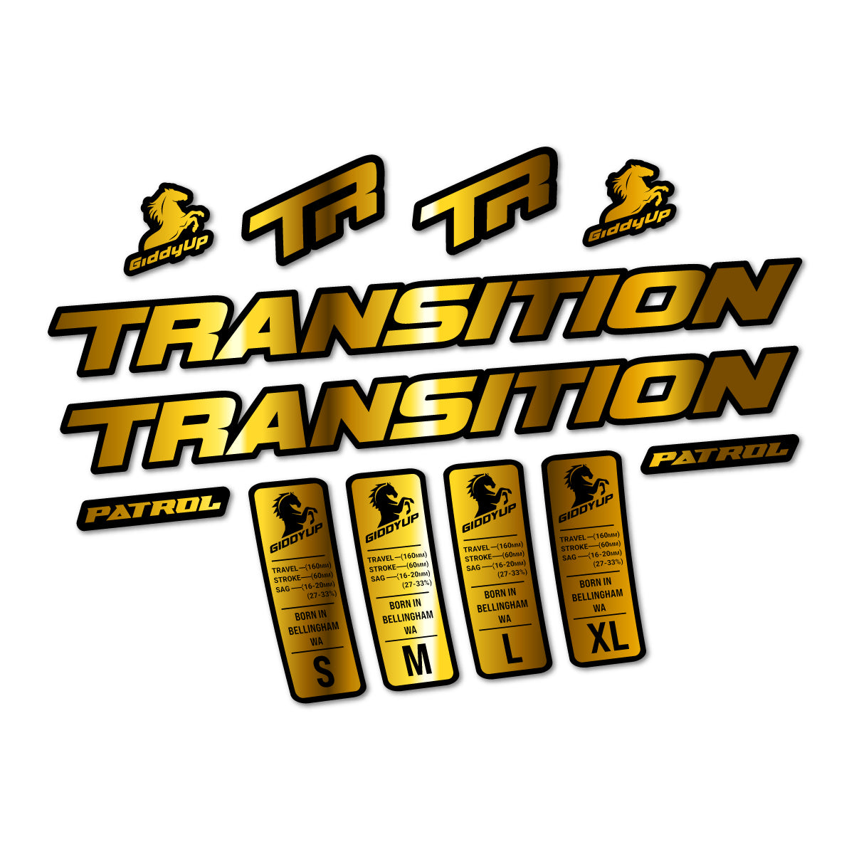 Compatible Stickers for Transition Patrol Alloy 2025-2026, Frame vinyl decals - Chrome Gold