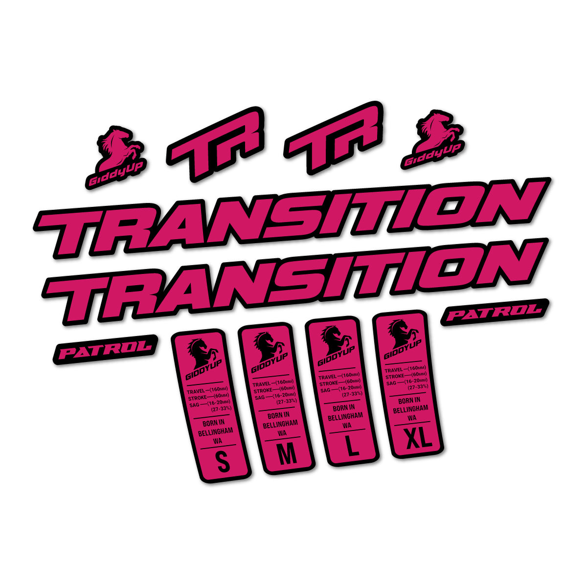Compatible Stickers for Transition Patrol Alloy 2025-2026, Frame vinyl decals - Dark Pink