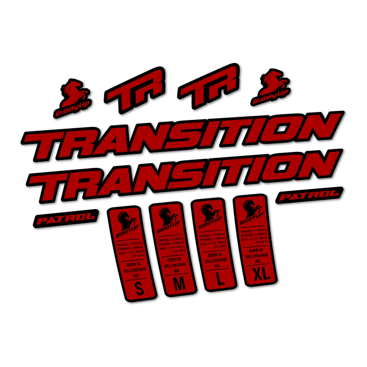 Compatible Stickers for Transition Patrol Alloy 2025-2026, Frame vinyl decals - Dark Red