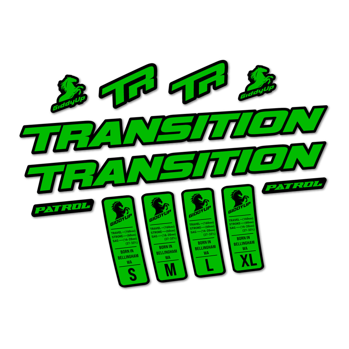 Compatible Stickers for Transition Patrol Alloy 2025-2026, Frame vinyl decals - Grass Green