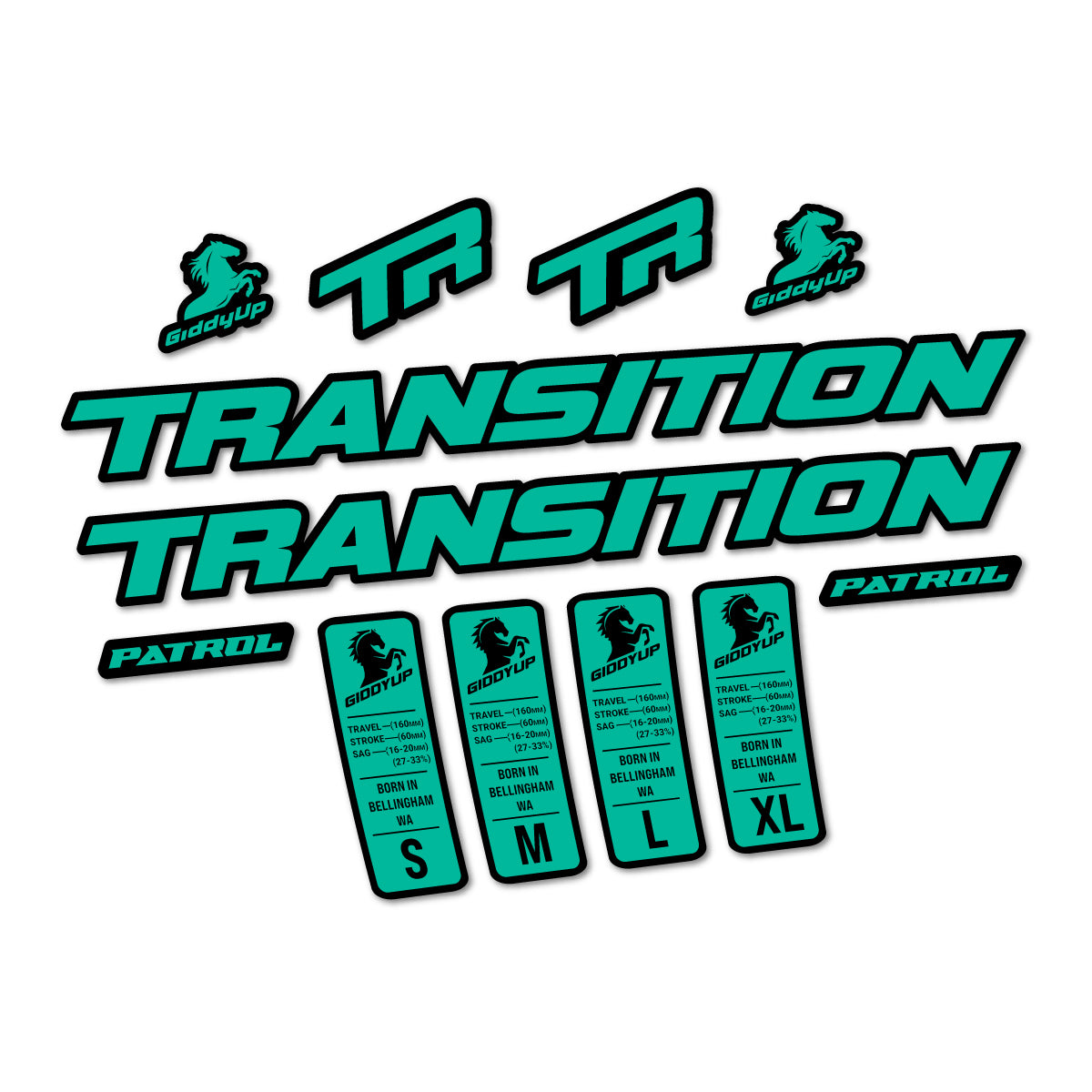 Compatible Stickers for Transition Patrol Alloy 2025-2026, Frame vinyl decals - Green Turquoise