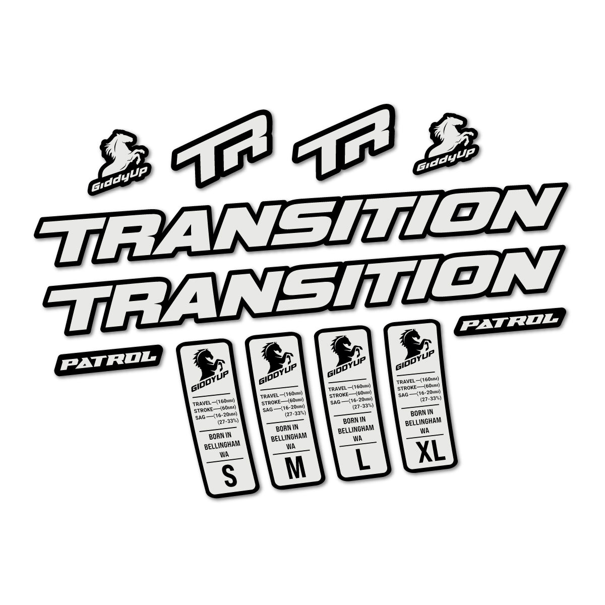 Compatible Stickers for Transition Patrol Alloy 2025-2026, Frame vinyl decals - Pearl Grey