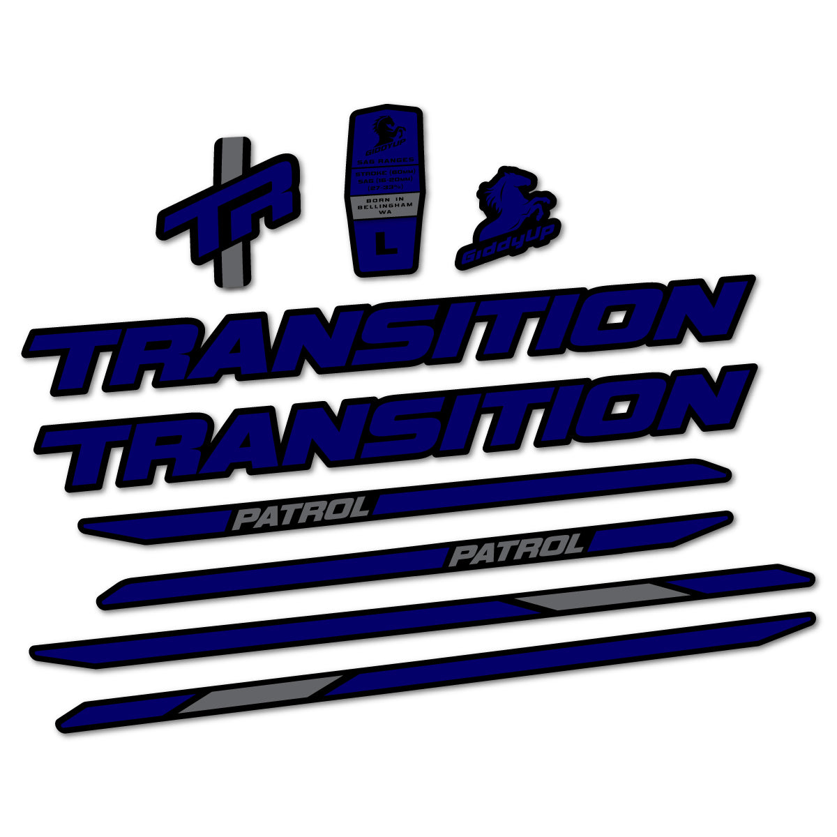 Stickers for Transition Patrol Carbon 2025–2026 frame, vinyl decals - Scandinavian Blue