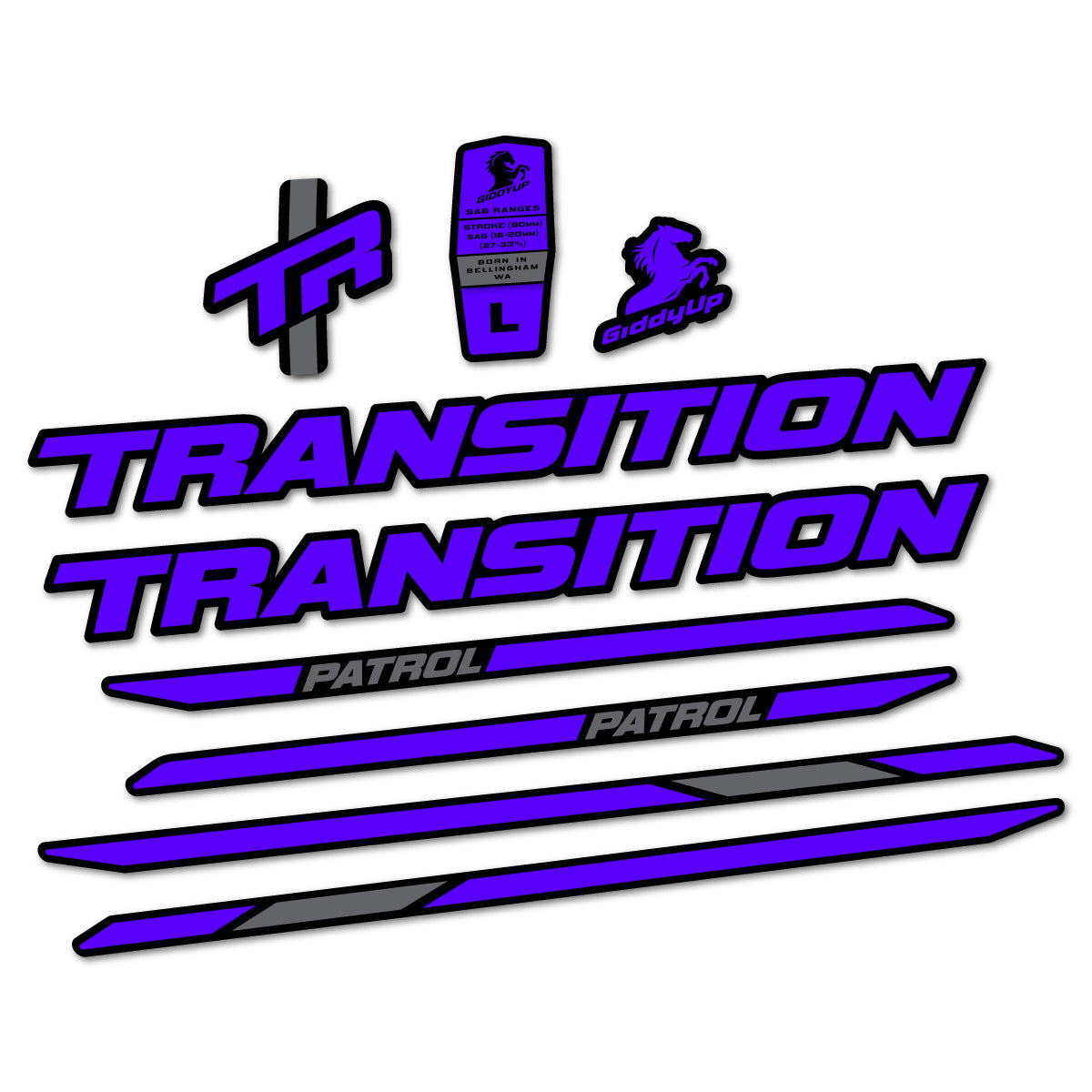 Stickers for Transition Patrol Carbon 2025–2026 frame, vinyl decals - Reflex Blue