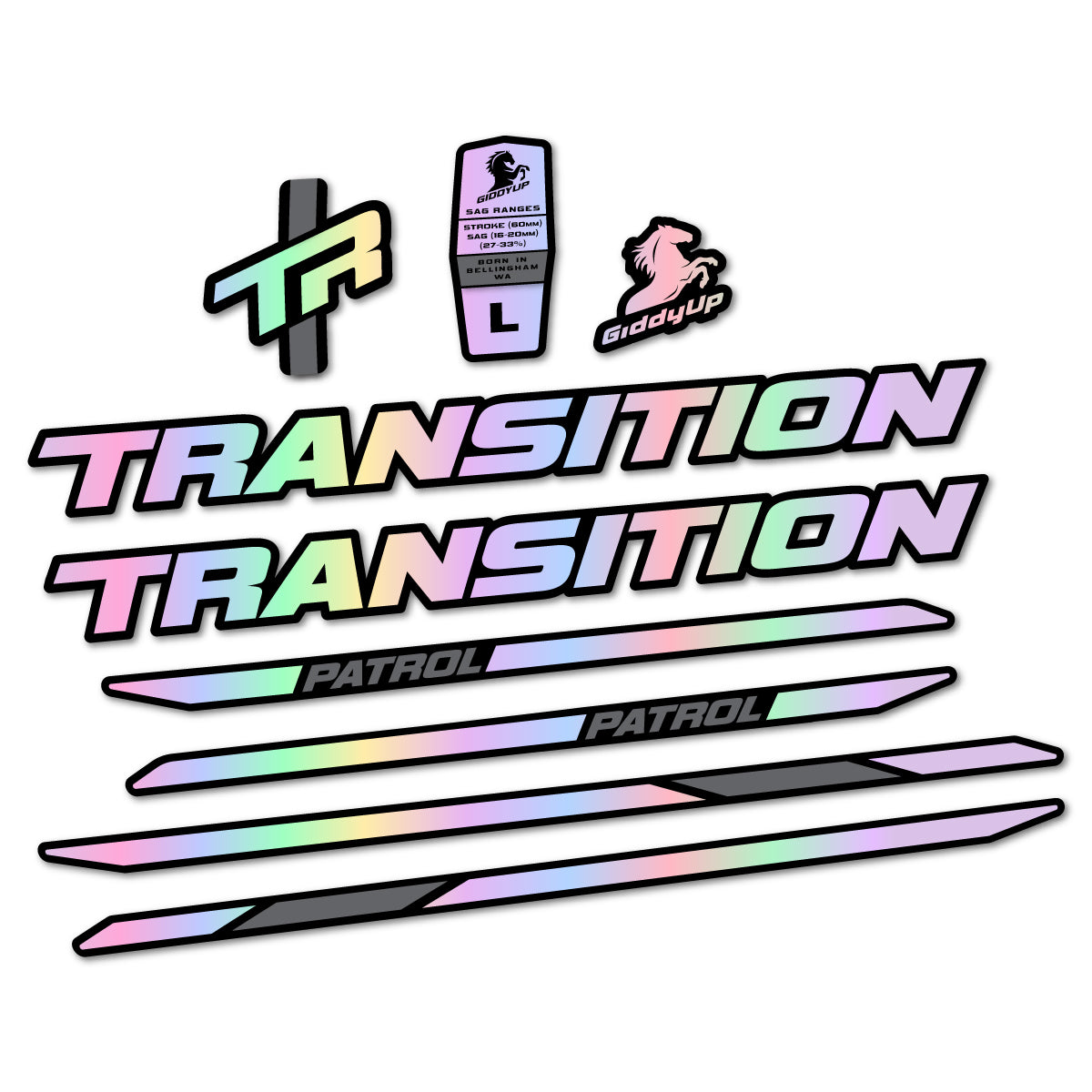 Stickers for Transition Patrol Carbon 2025–2026 frame, vinyl decals - Hollographic