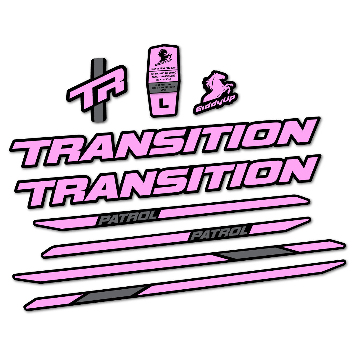 Stickers for Transition Patrol Carbon 2025–2026 frame, vinyl decals - Light Lilac
