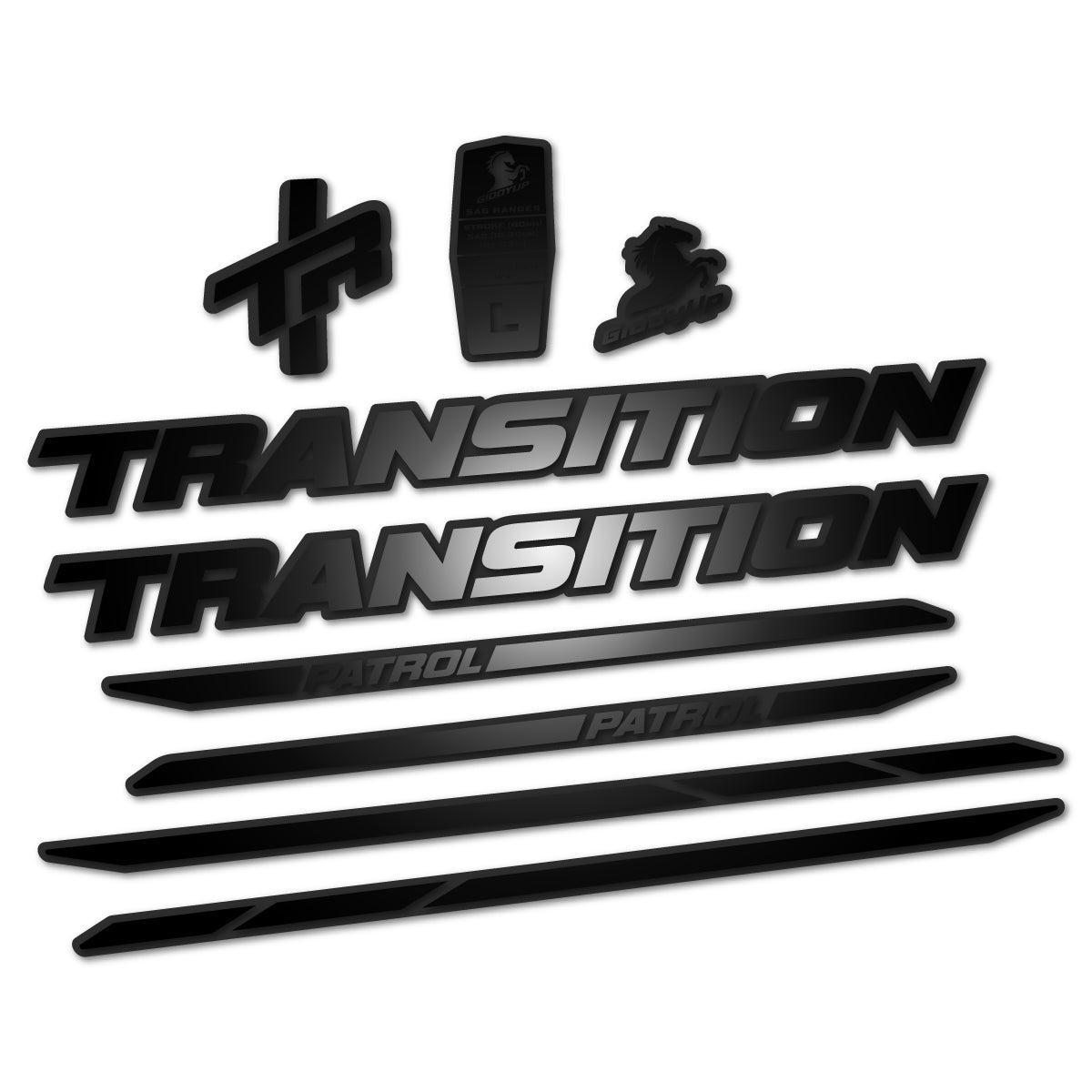 Stickers for Transition Patrol Carbon 2025–2026 frame, vinyl decals - Black