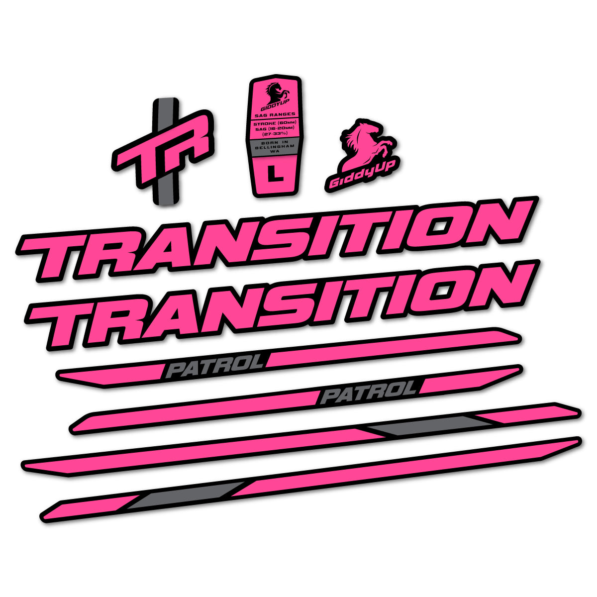 Stickers for Transition Patrol Carbon 2025–2026 frame, vinyl decals - Bubblegum Pink