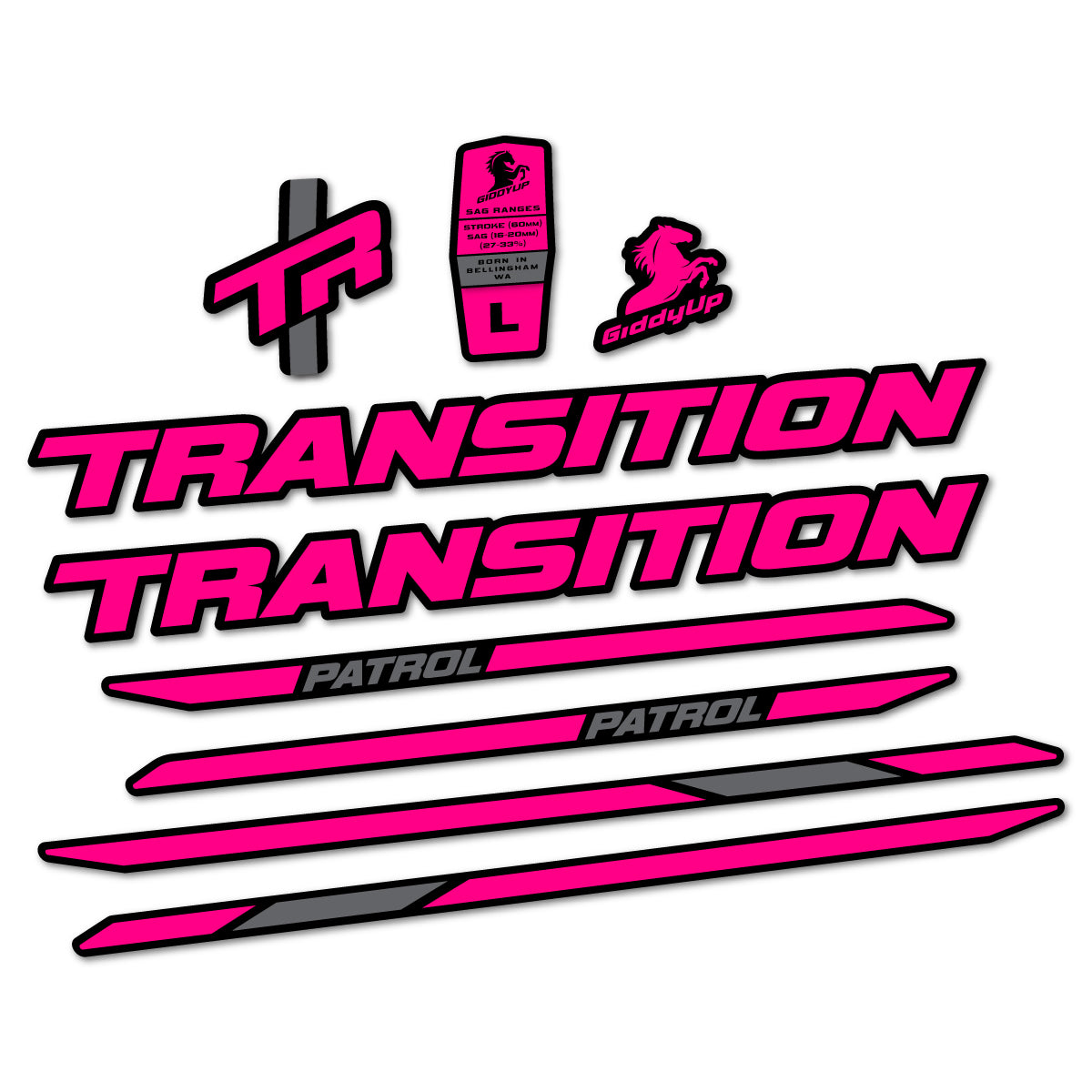 Stickers for Transition Patrol Carbon 2025–2026 frame, vinyl decals - Fuchsia
