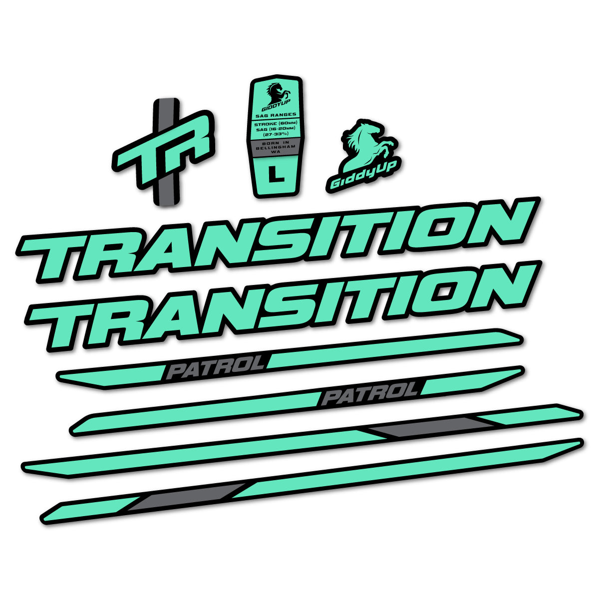 Stickers for Transition Patrol Carbon 2025–2026 frame, vinyl decals - Mint