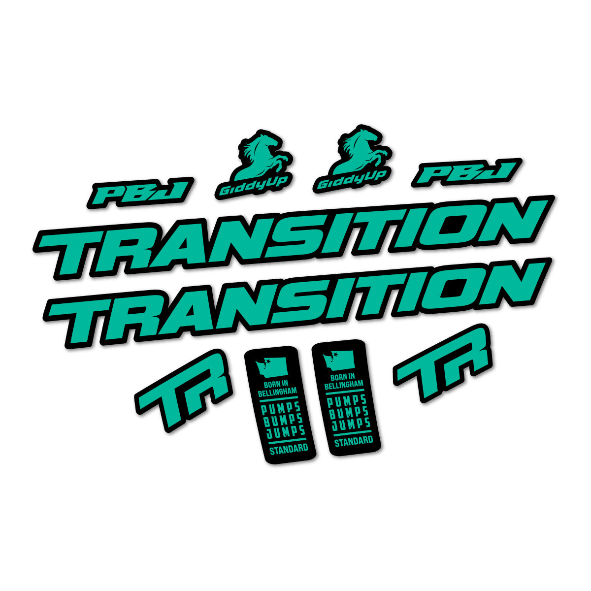 Compatible Stickers for Transition PBJ 2026, Frame vinyl decals - Green Turquoise