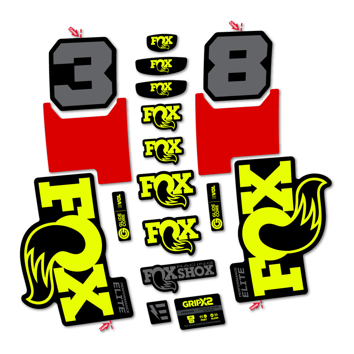 Stickers for Fox 38 Elite 2027, Fork vinyl decals - Neon Yellow