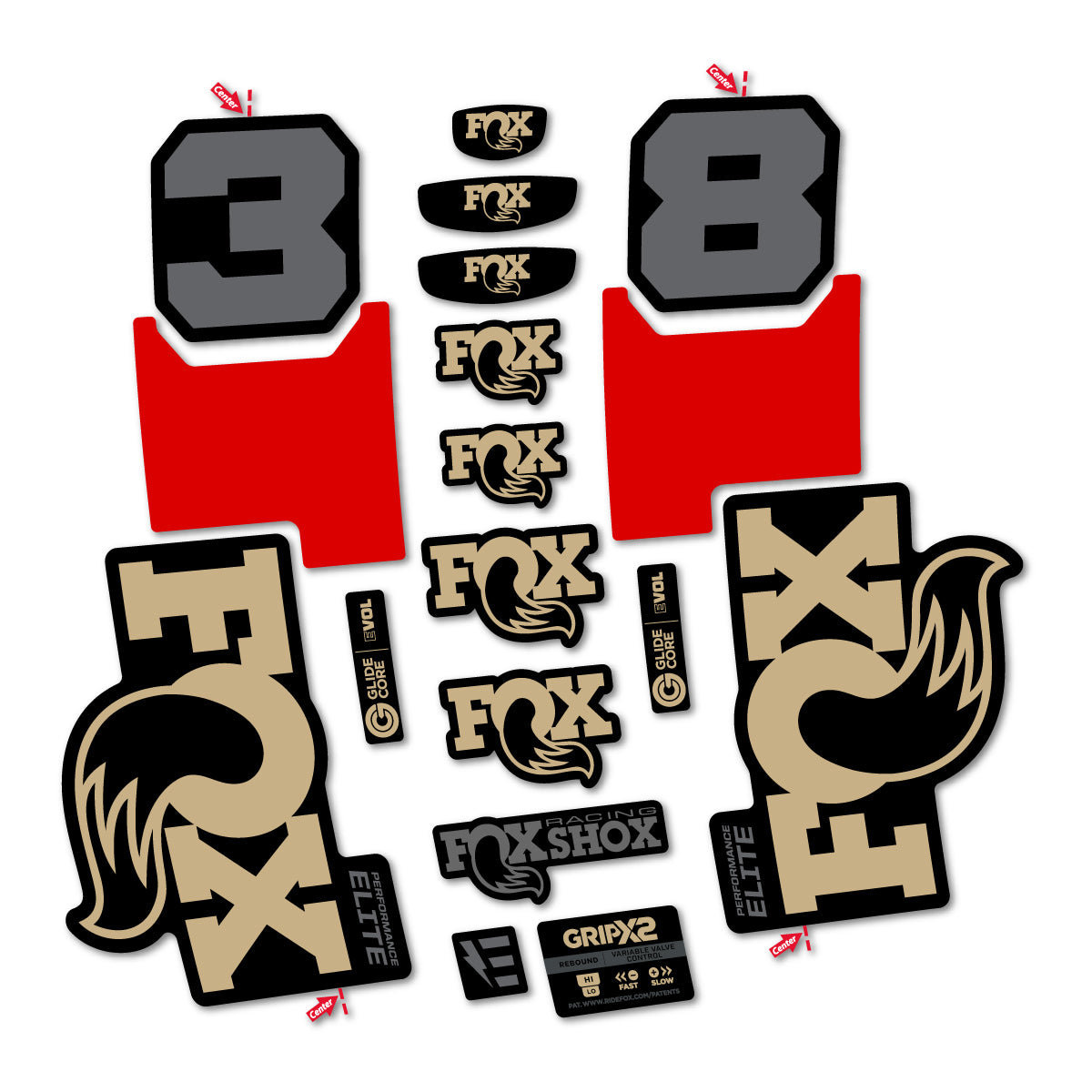 Stickers for Fox 38 Elite 2027, Fork vinyl decals - Sand