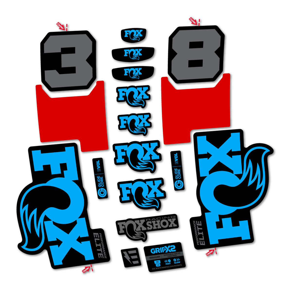 Stickers for Fox 38 Elite 2027, Fork vinyl decals - Light Blue