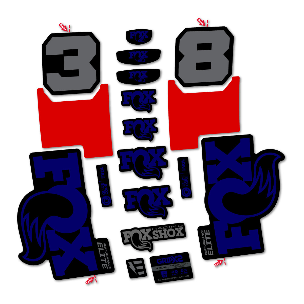 Stickers for Fox 38 Elite 2027, Fork vinyl decals - Scandinavian Blue