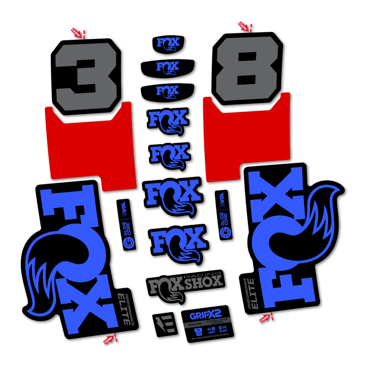 Stickers for Fox 38 Elite 2027, Fork vinyl decals - Medium Blue