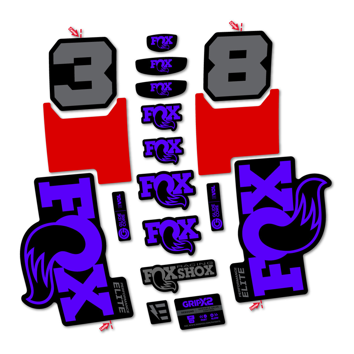 Stickers for Fox 38 Elite 2027, Fork vinyl decals - Reflex Blue