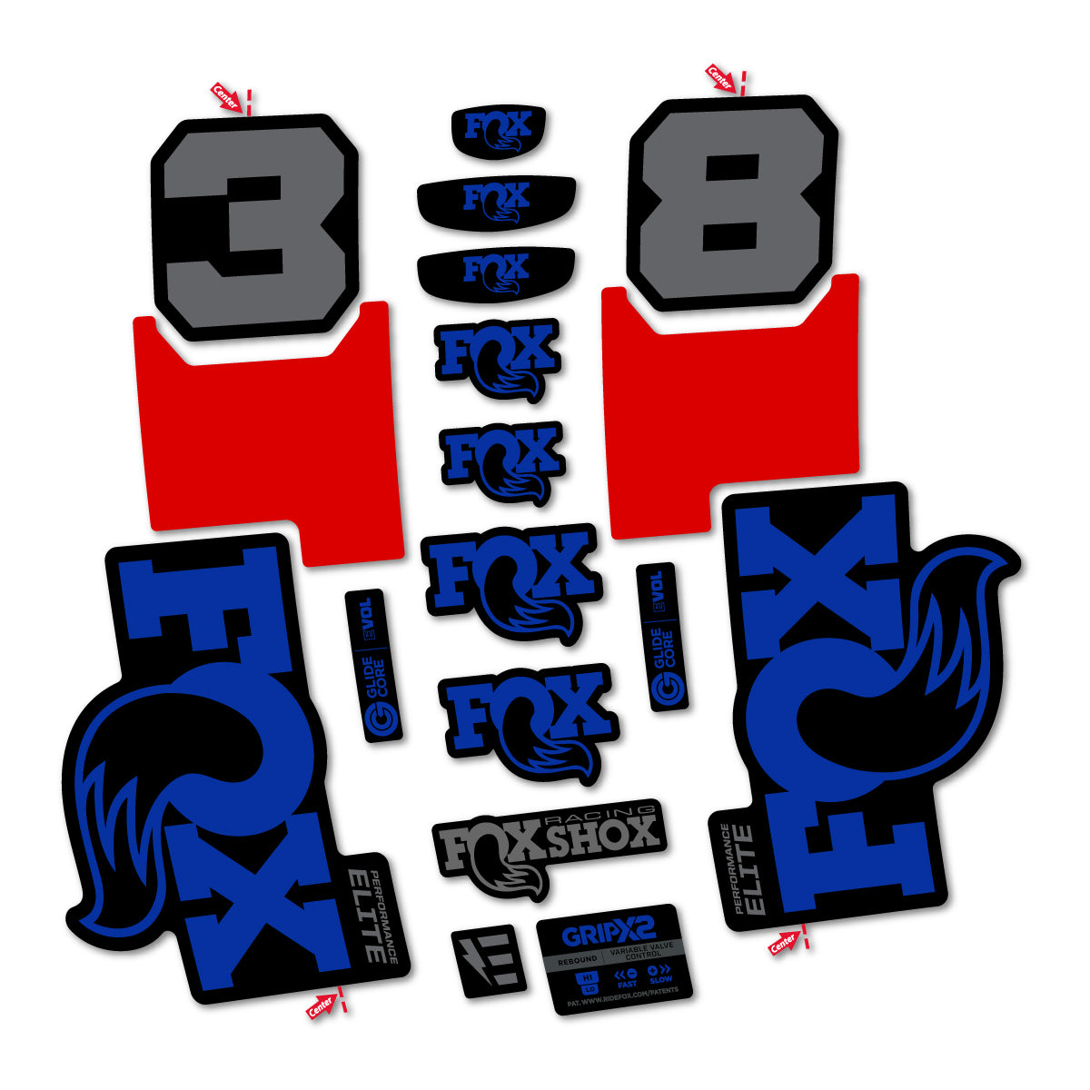 Stickers for Fox 38 Elite 2027, Fork vinyl decals - Ultramarine Blue