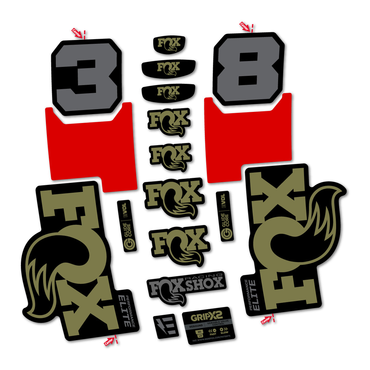 Stickers for Fox 38 Elite 2027, Fork vinyl decals - Khaki