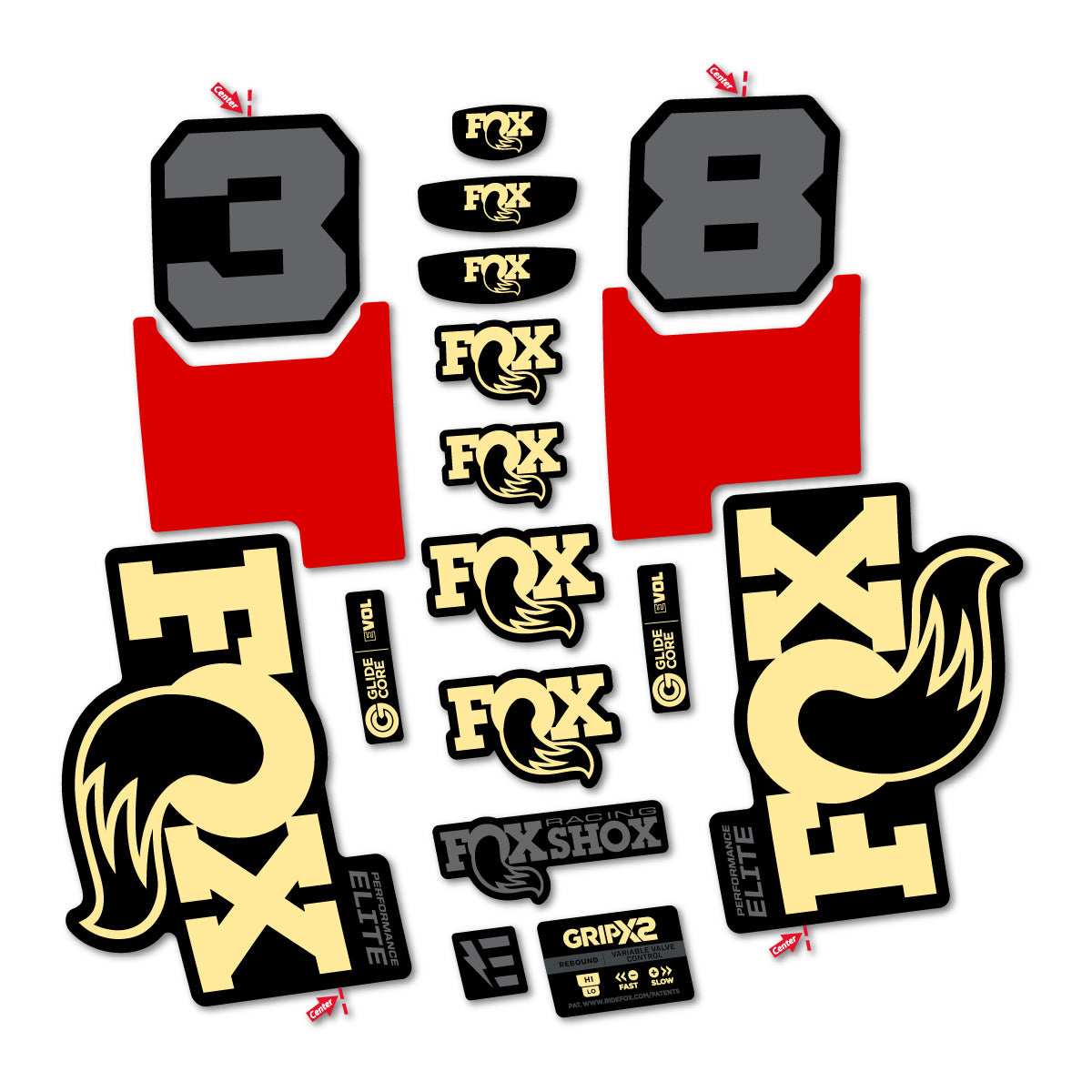Stickers for Fox 38 Elite 2027, Fork vinyl decals - Cream