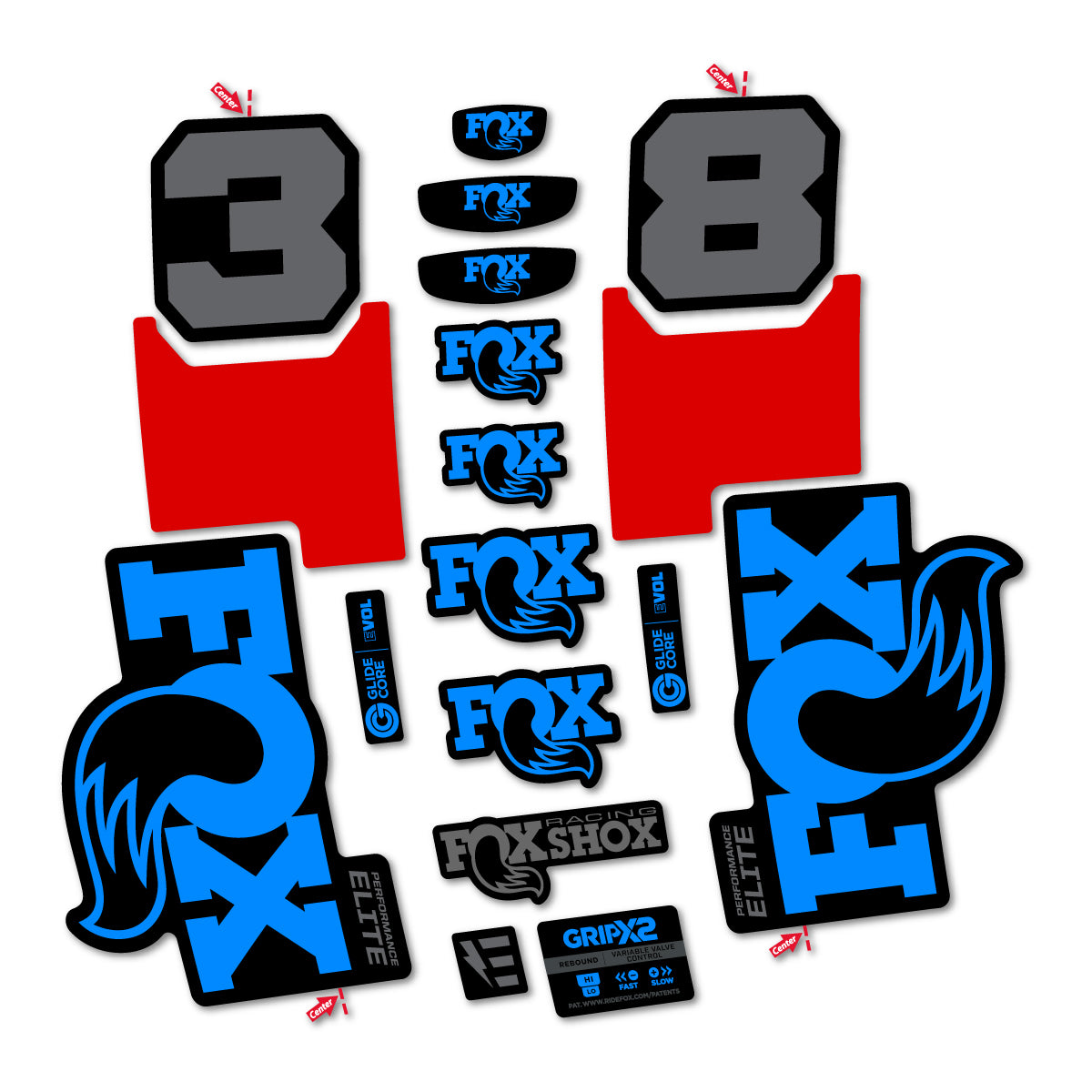 Stickers for Fox 38 Elite 2027, Fork vinyl decals - Luminous Cyan