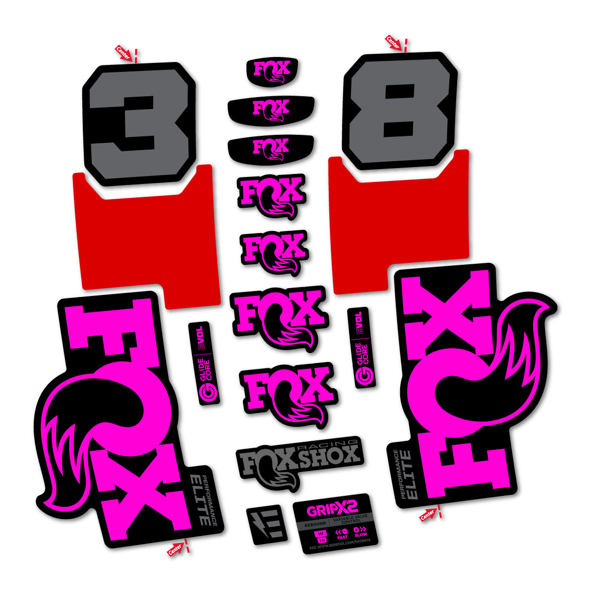 Stickers for Fox 38 Elite 2027, Fork vinyl decals - Fuchsia Neon