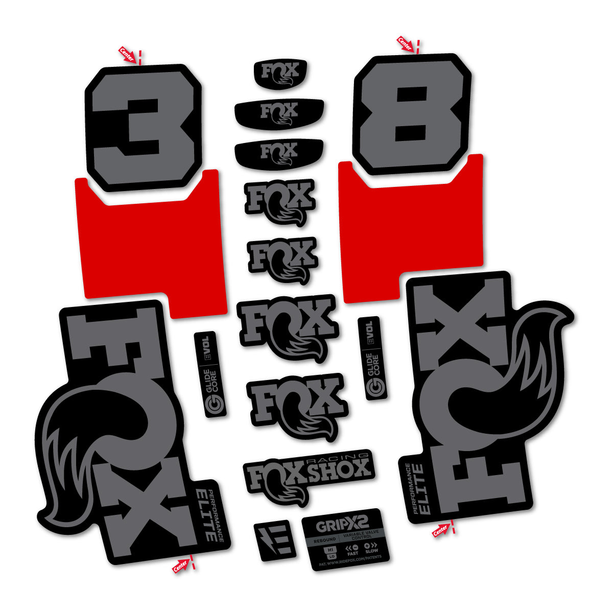 Stickers for Fox 38 Elite 2027, Fork vinyl decals - Medium Grey