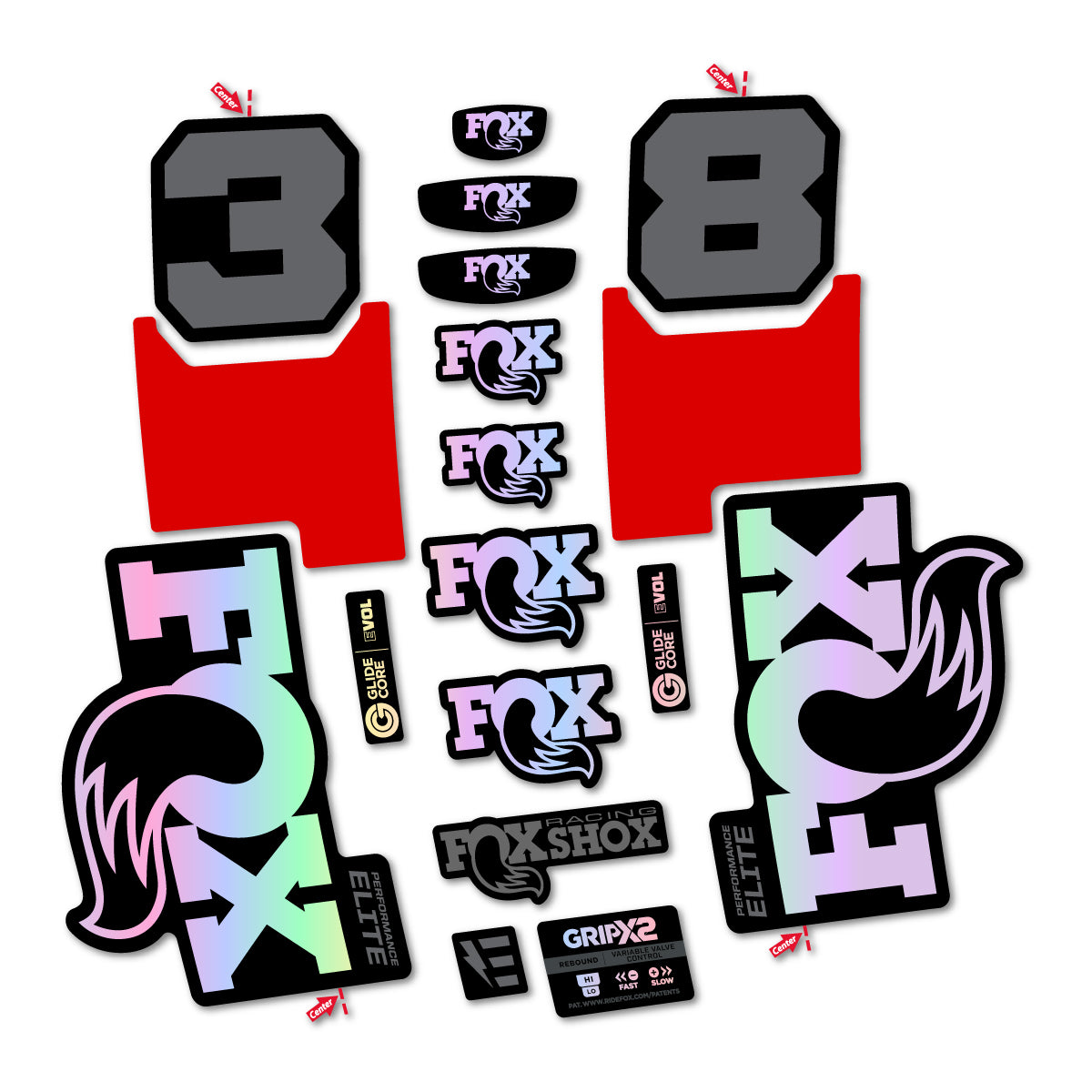Stickers for Fox 38 Elite 2027, Fork vinyl decals - Hollographic