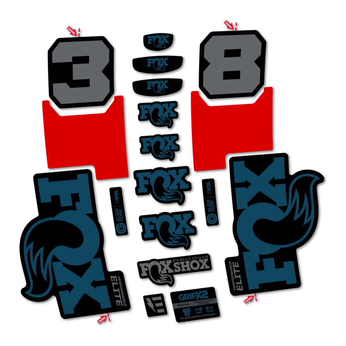 Stickers for Fox 38 Elite 2027, Fork vinyl decals - Dark Lake