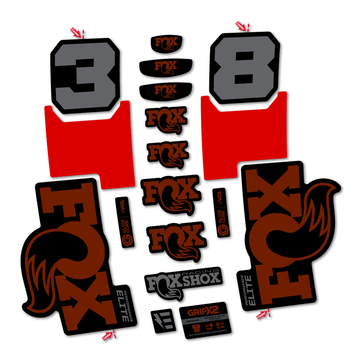 Stickers for Fox 38 Elite 2027, Fork vinyl decals - Brown