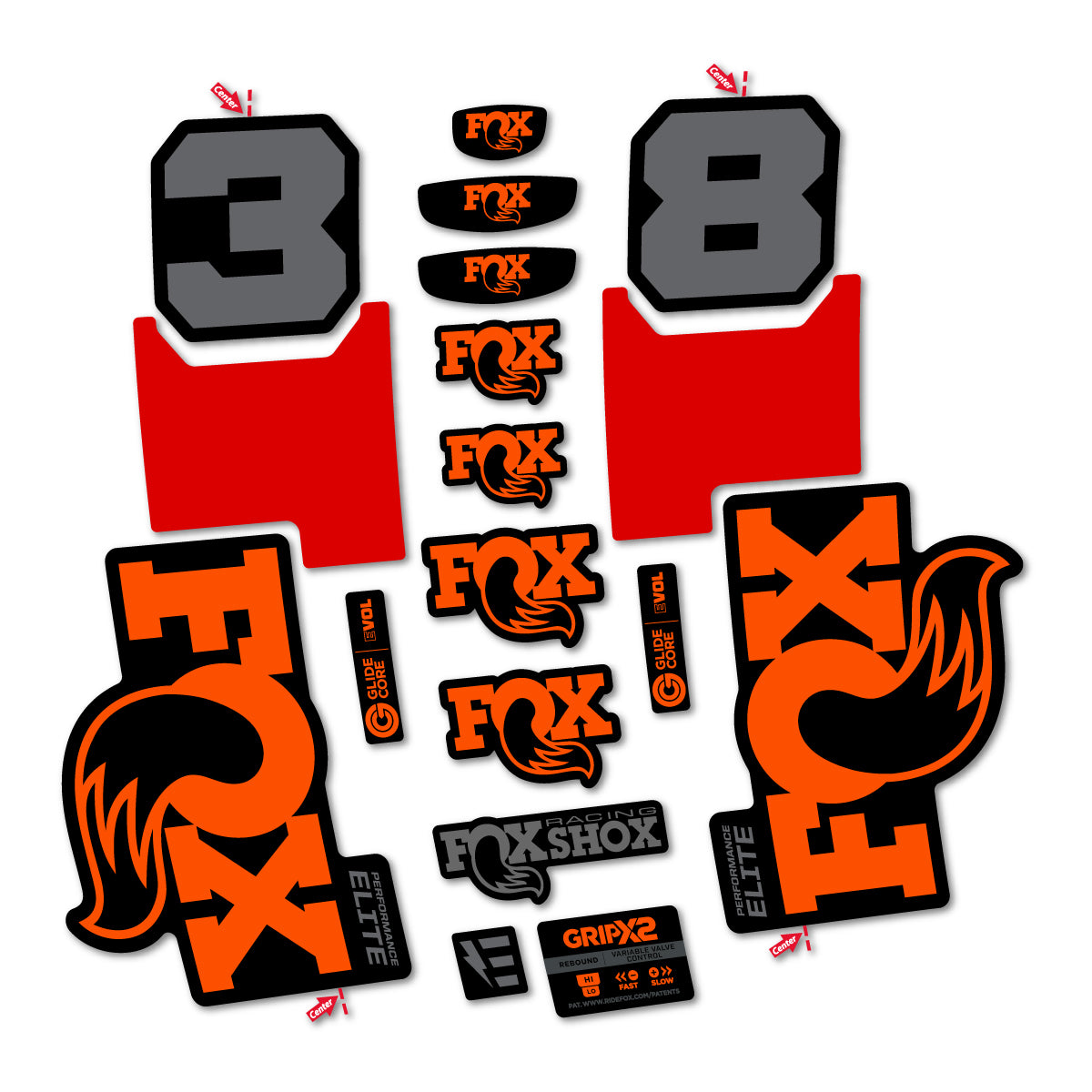 Stickers for Fox 38 Elite 2027, Fork vinyl decals - Orange