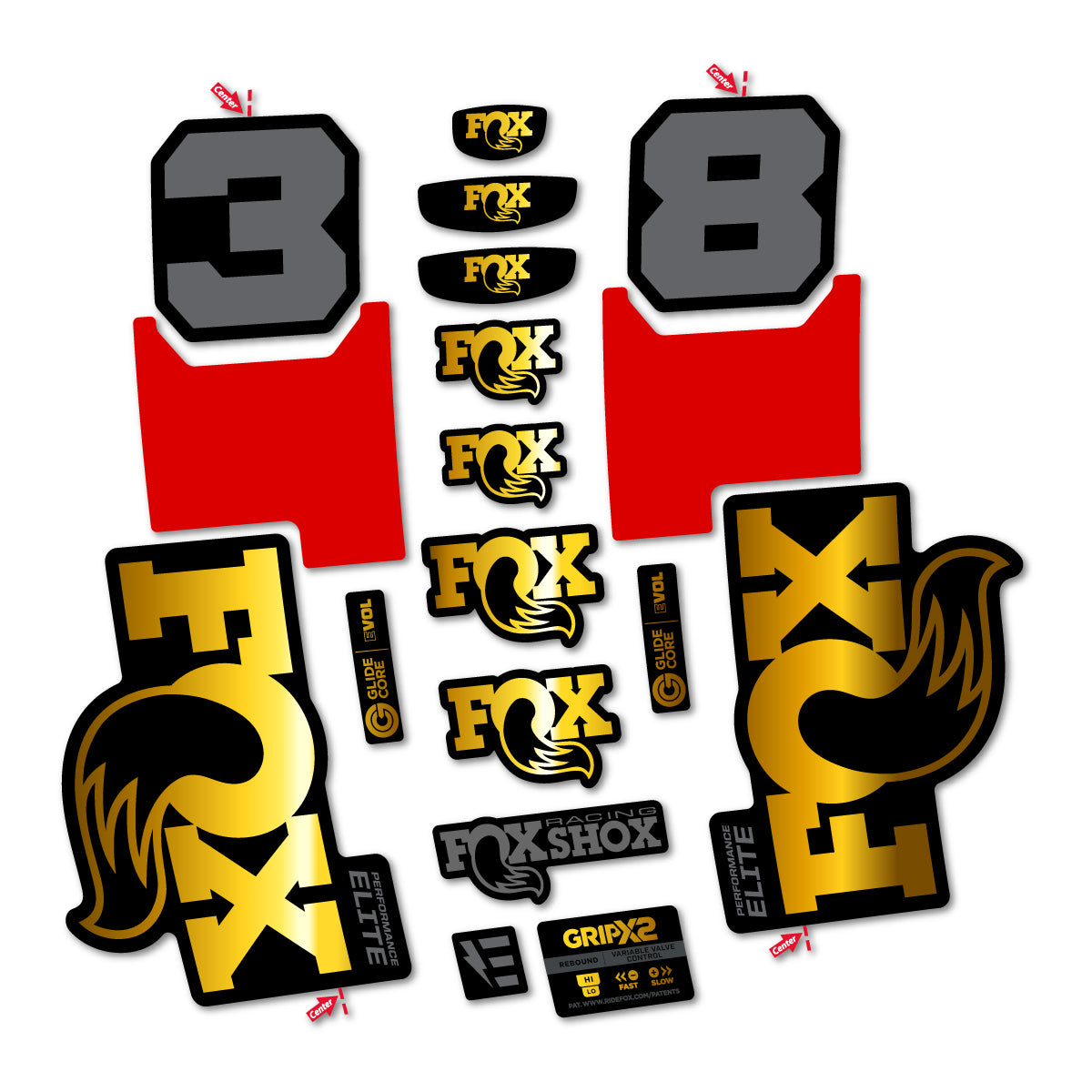 Stickers for Fox 38 Elite 2027, Fork vinyl decals - Chrome Gold