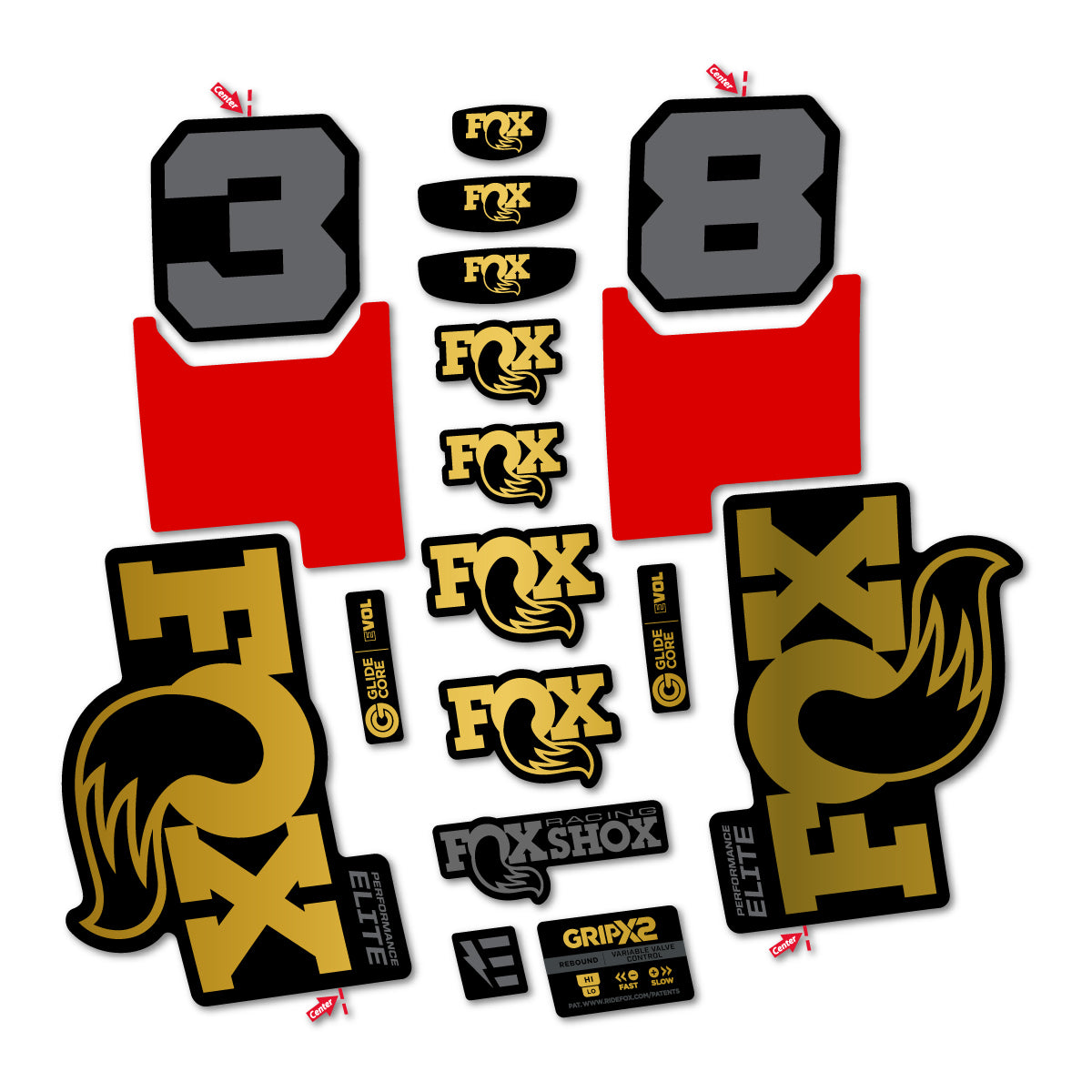 Stickers for Fox 38 Elite 2027, Fork vinyl decals - Gold
