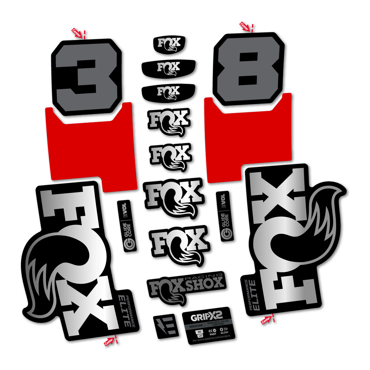 Stickers for Fox 38 Elite 2027, Fork vinyl decals - Chrome Silver