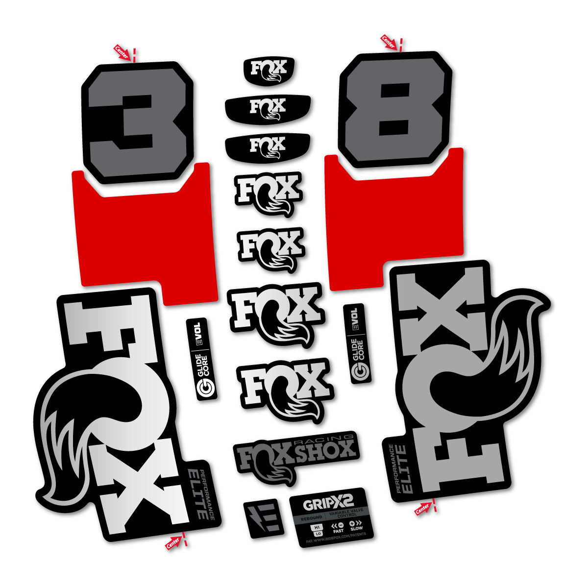 Stickers for Fox 38 Elite 2027, Fork vinyl decals - Light Silver
