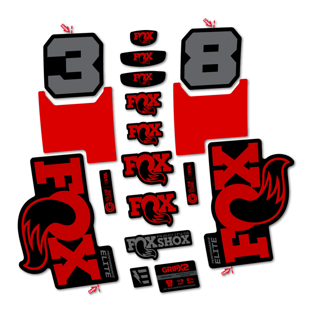 Stickers for Fox 38 Elite 2027, Fork vinyl decals - Medium Red