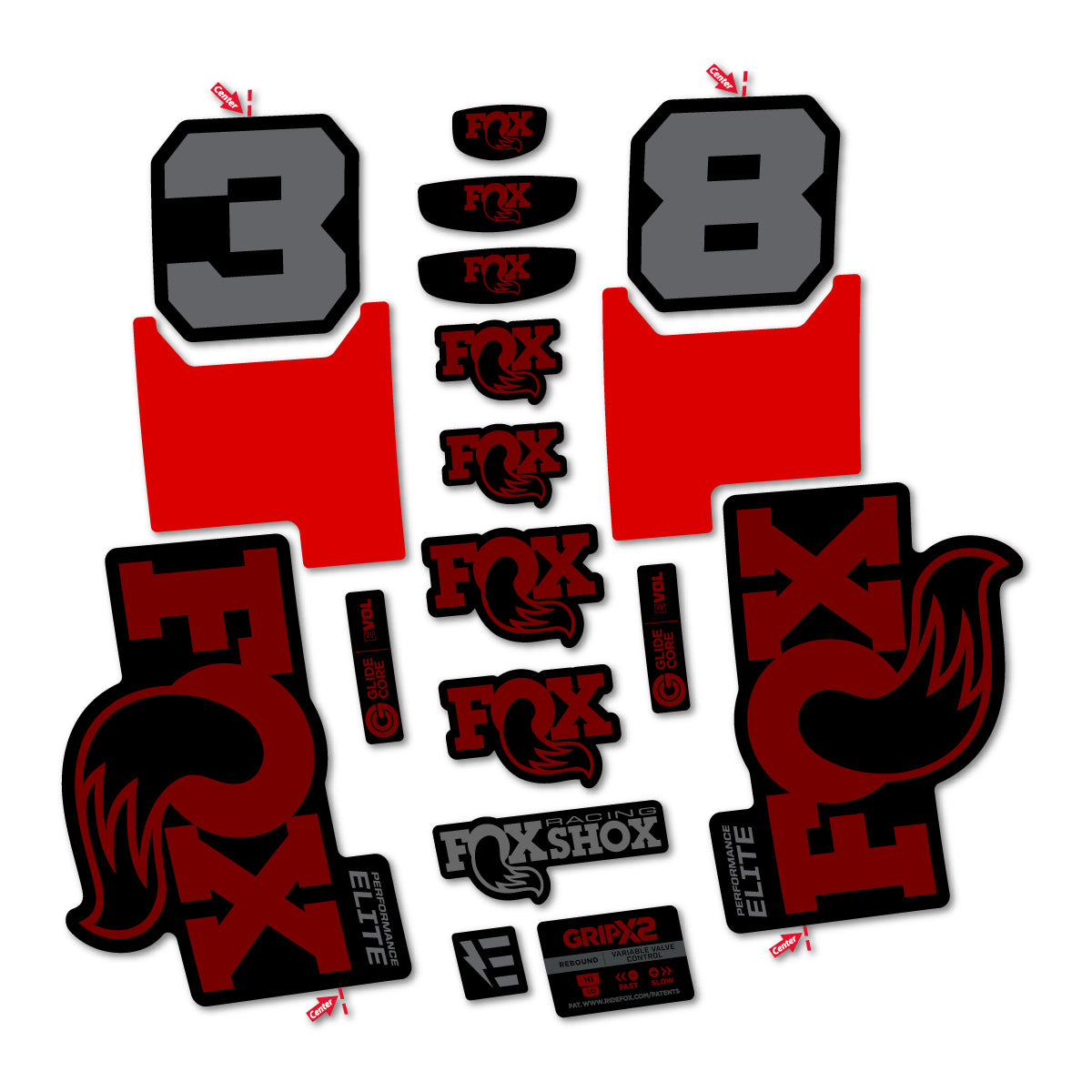 Stickers for Fox 38 Elite 2027, Fork vinyl decals - Very Dark Red