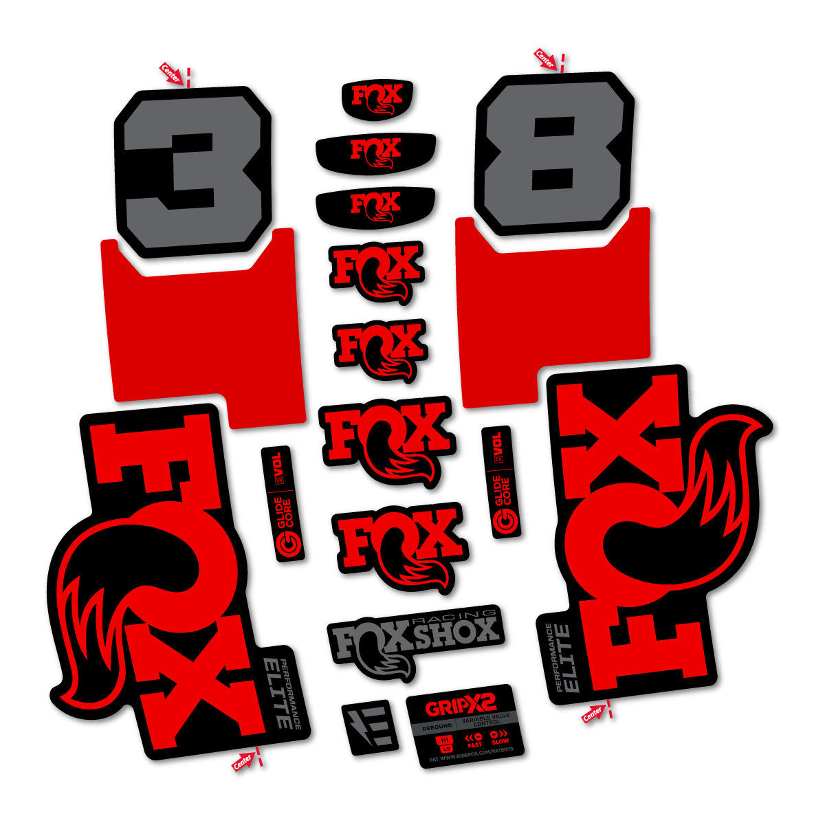 Stickers for Fox 38 Elite 2027, Fork vinyl decals - Red