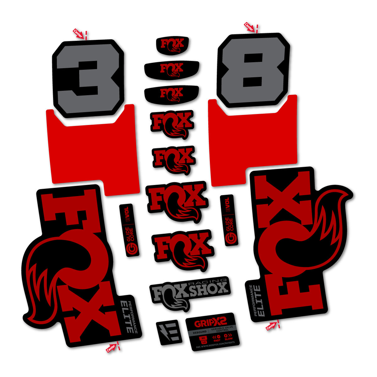 Stickers for Fox 38 Elite 2027, Fork vinyl decals - Dark Red