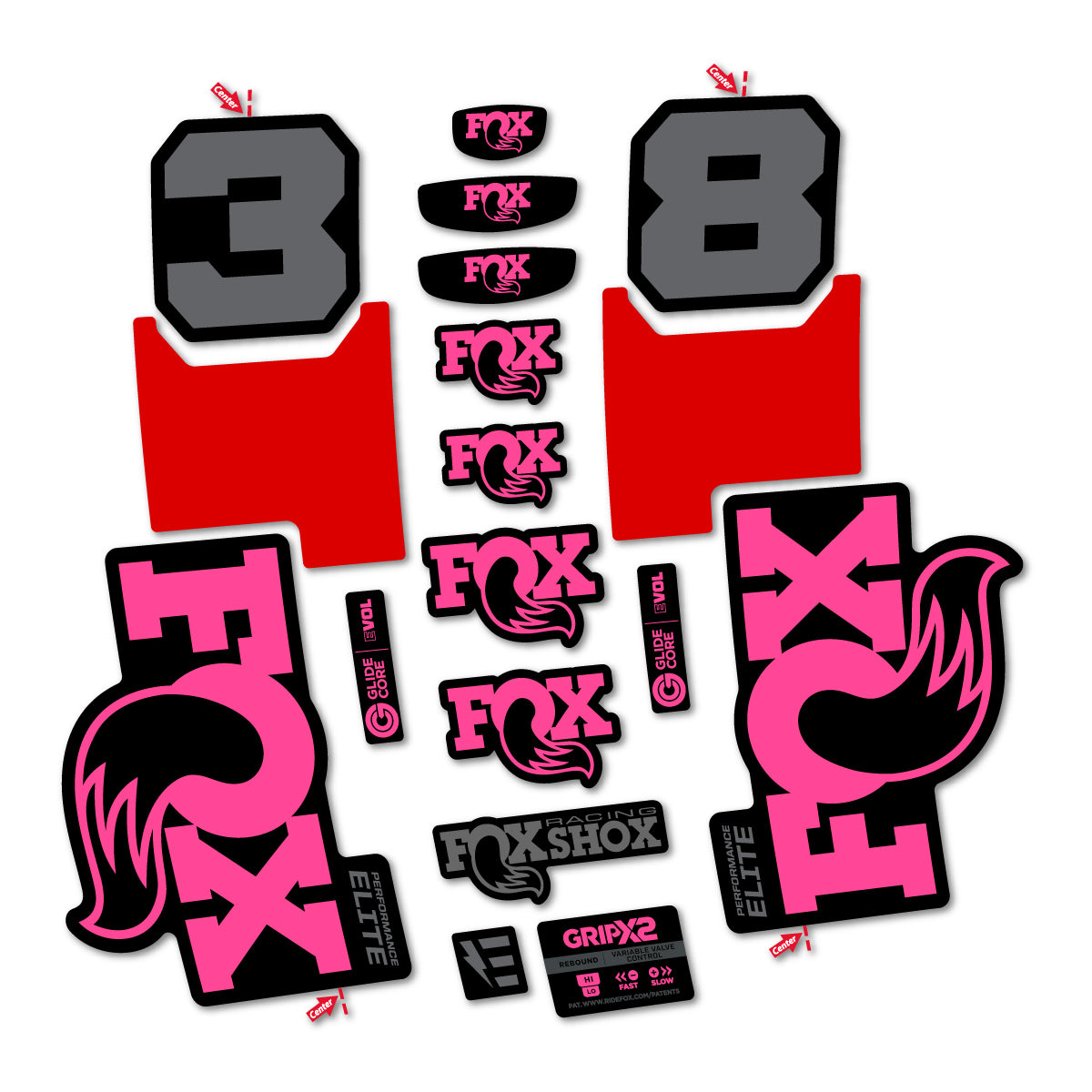 Stickers for Fox 38 Elite 2027, Fork vinyl decals - Bubblegum Pink