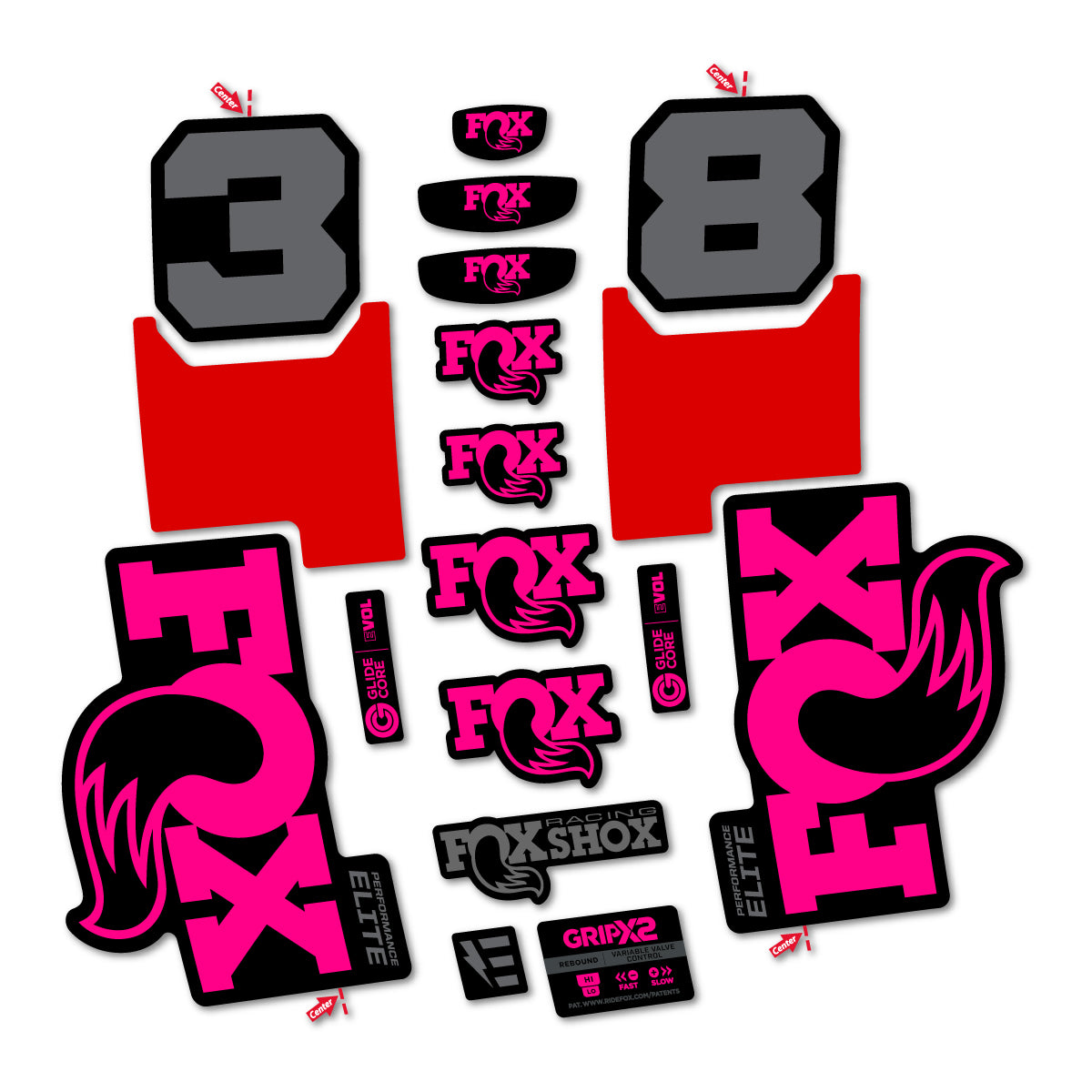 Stickers for Fox 38 Elite 2027, Fork vinyl decals - Neon Pink