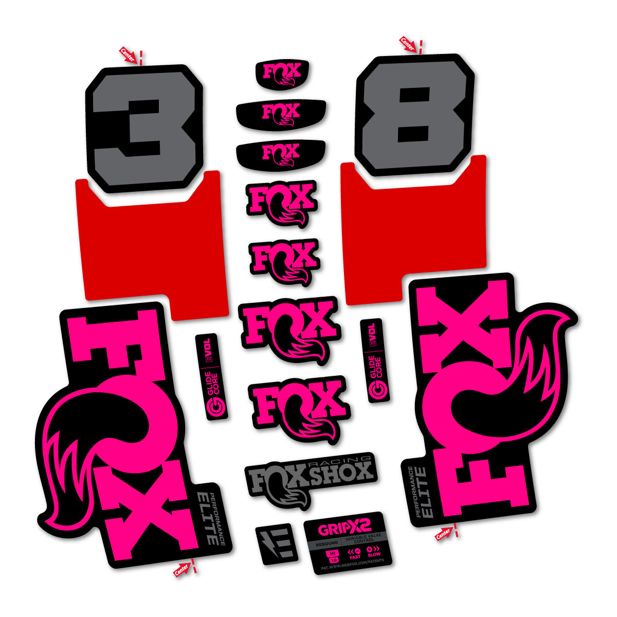 Stickers for Fox 38 Elite 2027, Fork vinyl decals - Fuchsia