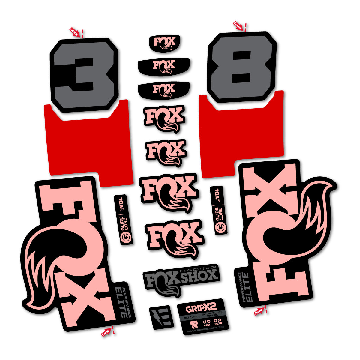 Stickers for Fox 38 Elite 2027, Fork vinyl decals - Salmon Pink