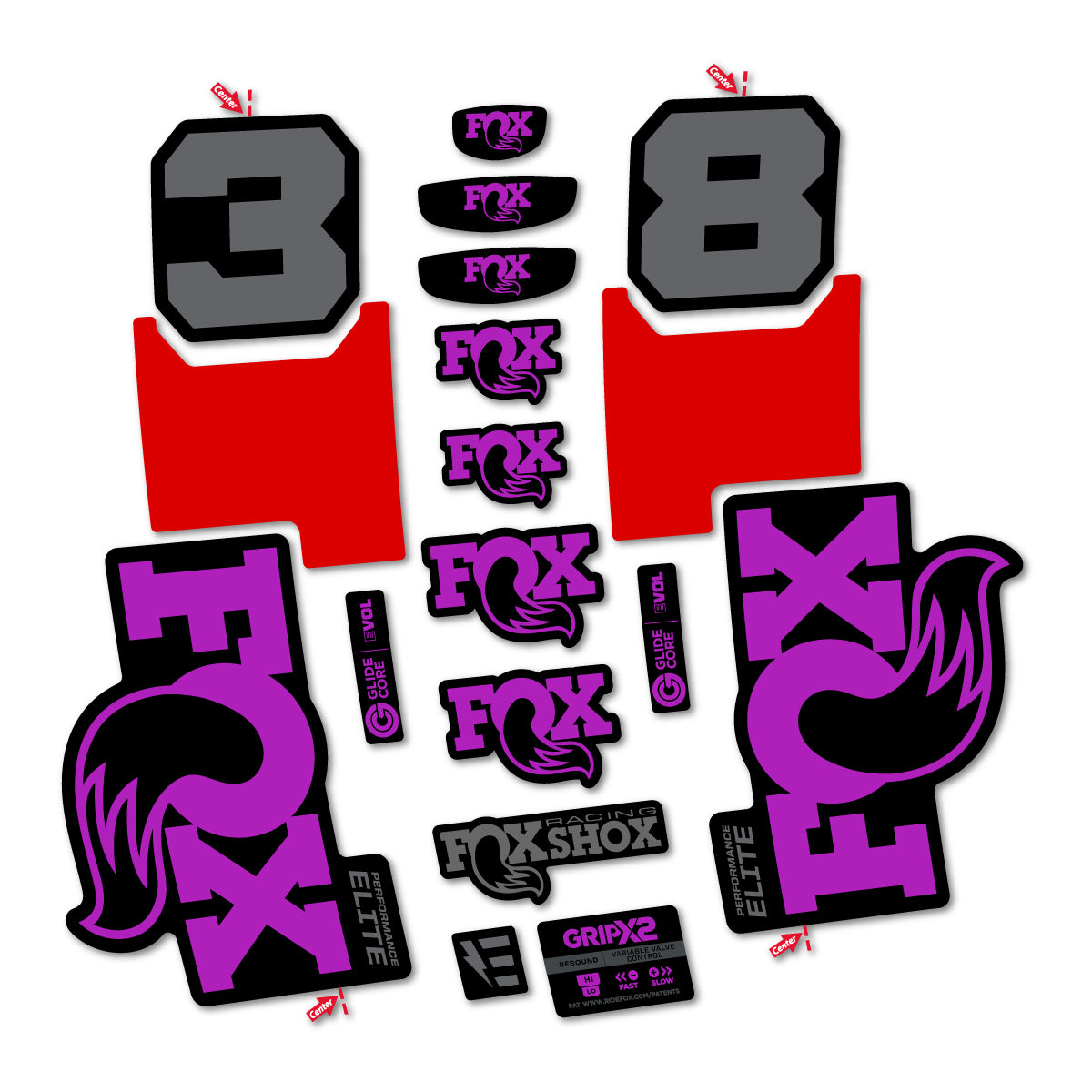 Stickers for Fox 38 Elite 2027, Fork vinyl decals - Violet Pink